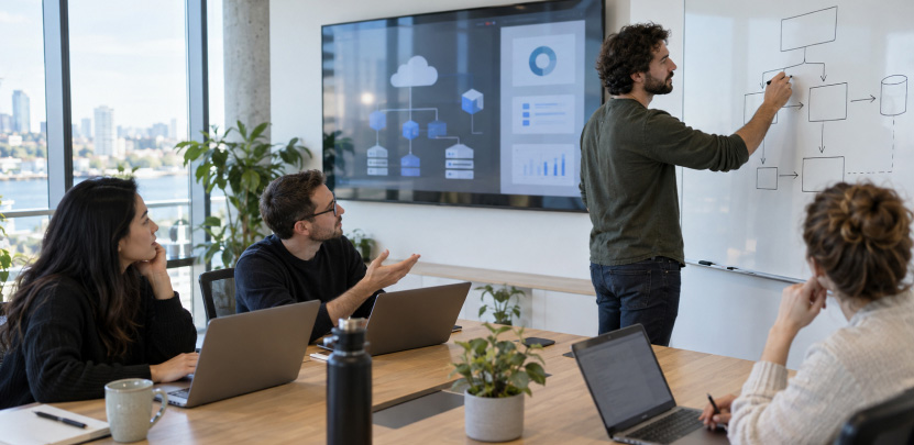 Engineer's team working on cloud migration strategies